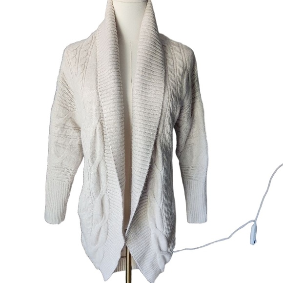Pink Rose Sweater Womens Size X-Small Beige Cardigan Cable Knit Shawl CollarCozy - Picture 1 of 12